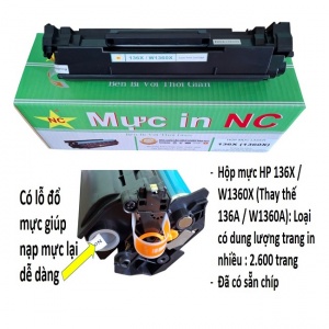 Hộp mực có chíp HP 136X, (W1360X), M211d, M211dw, M236dw, M236sdw, m209dwe, m209dw, m233dw, m233 sdw, m234sdw, 234dw